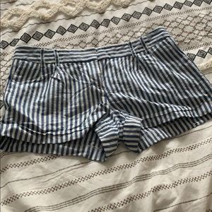 White and blue striped shorts